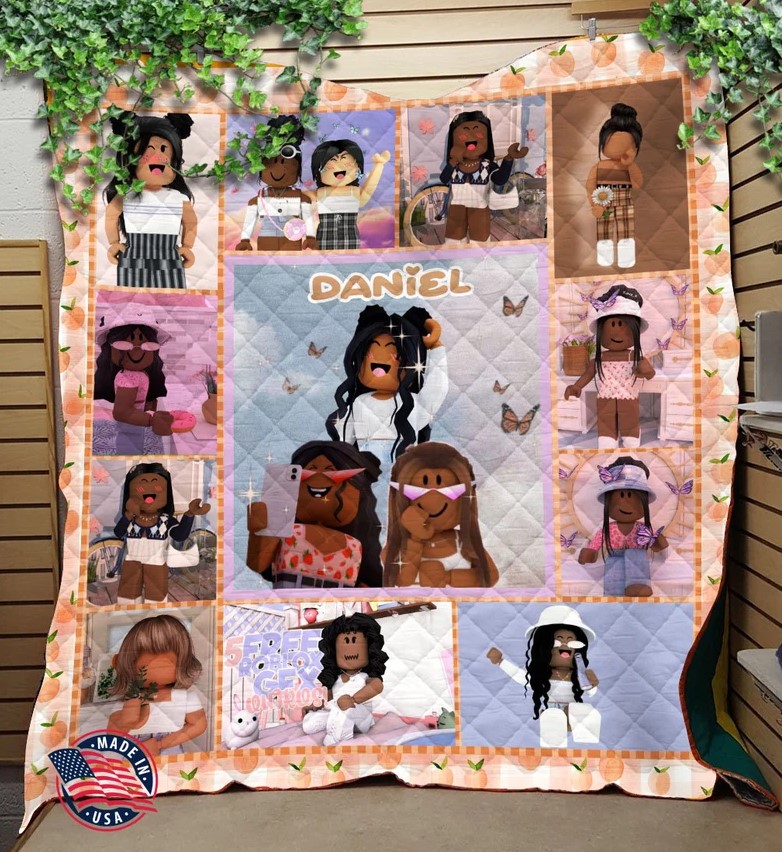 Personalized African Roblox Girl Quilt Blanket Roblox Girl Party Roblox Girl Birthday Personalized Blanket